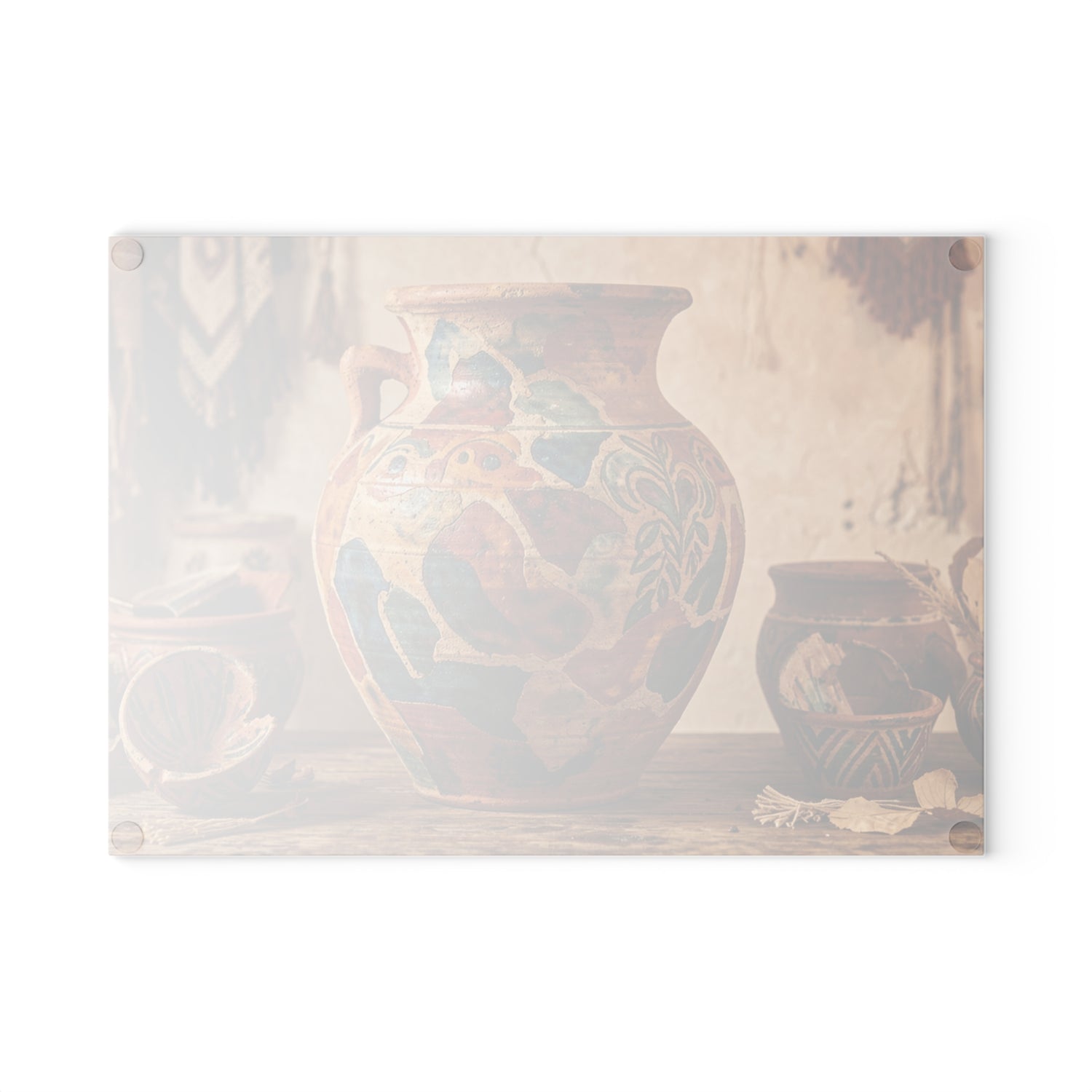 Boho Sunbaked Clay Pitcher Art Glass Cutting Board | Kitchen Countertop Decor