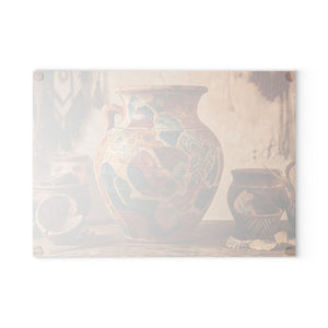 Boho Sunbaked Clay Pitcher Art Glass Cutting Board | Kitchen Countertop Decor
