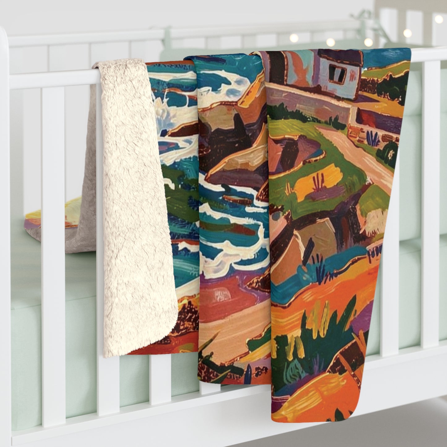 Colorful Lighthouse Sherpa Fleece Blanket — Cozy Nautical Throw
