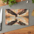 Boho Watercolor Eagle Glass Cutting Board — Swooping Eagle with Reflection