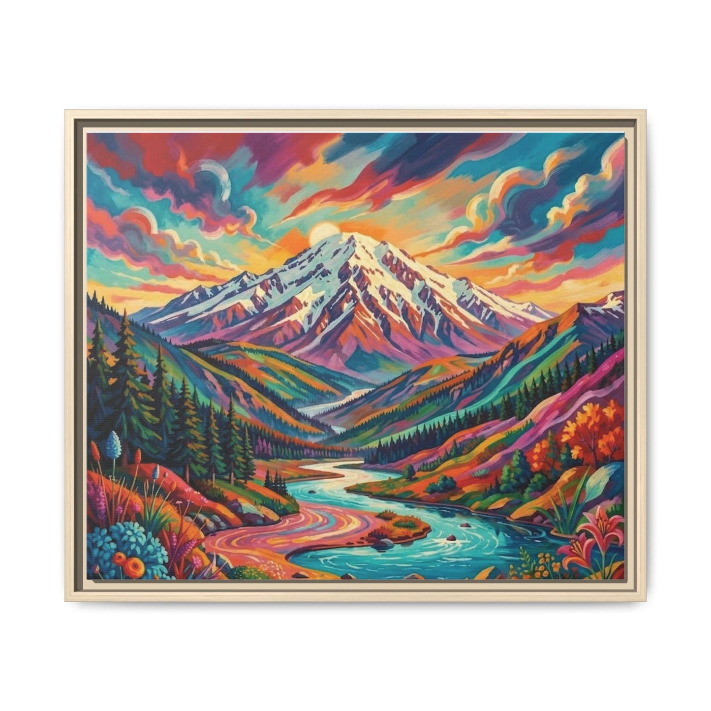 Colorful Abstract Mountain Scape Matte Canvas Framed Print