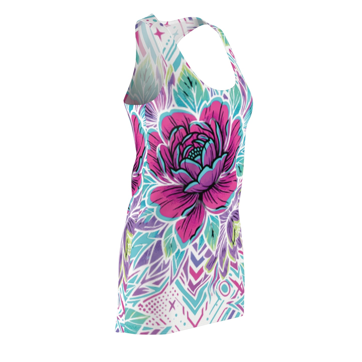 Vibrant Floral Racerback Dress — Fun Casual All-Over Print