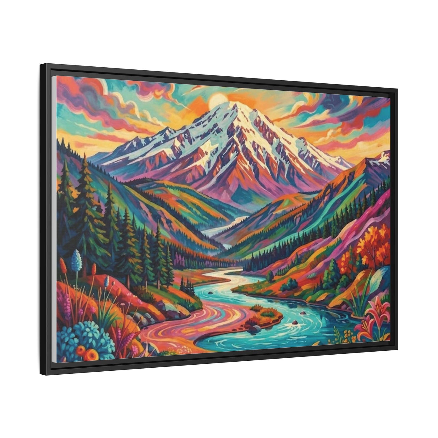 Colorful Abstract Mountain Scape Matte Canvas Framed Print