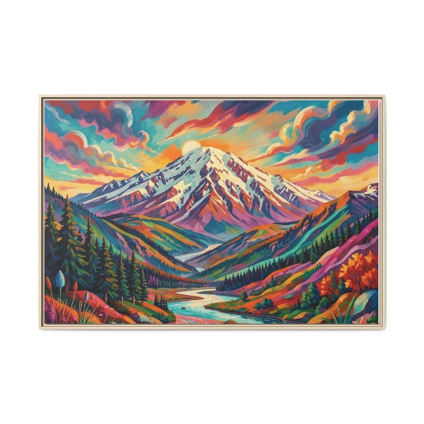 Colorful Abstract Mountain Scape Matte Canvas Framed Print