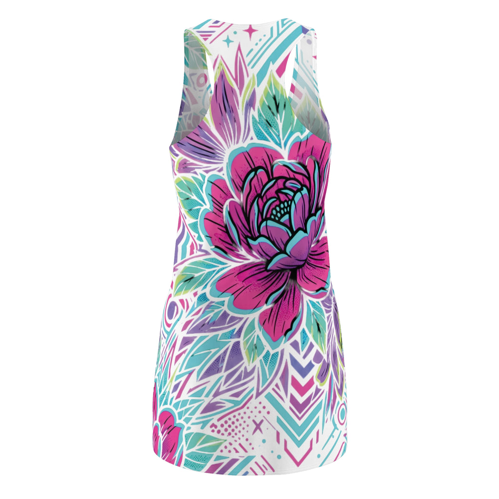 Vibrant Floral Racerback Dress — Fun Casual All-Over Print