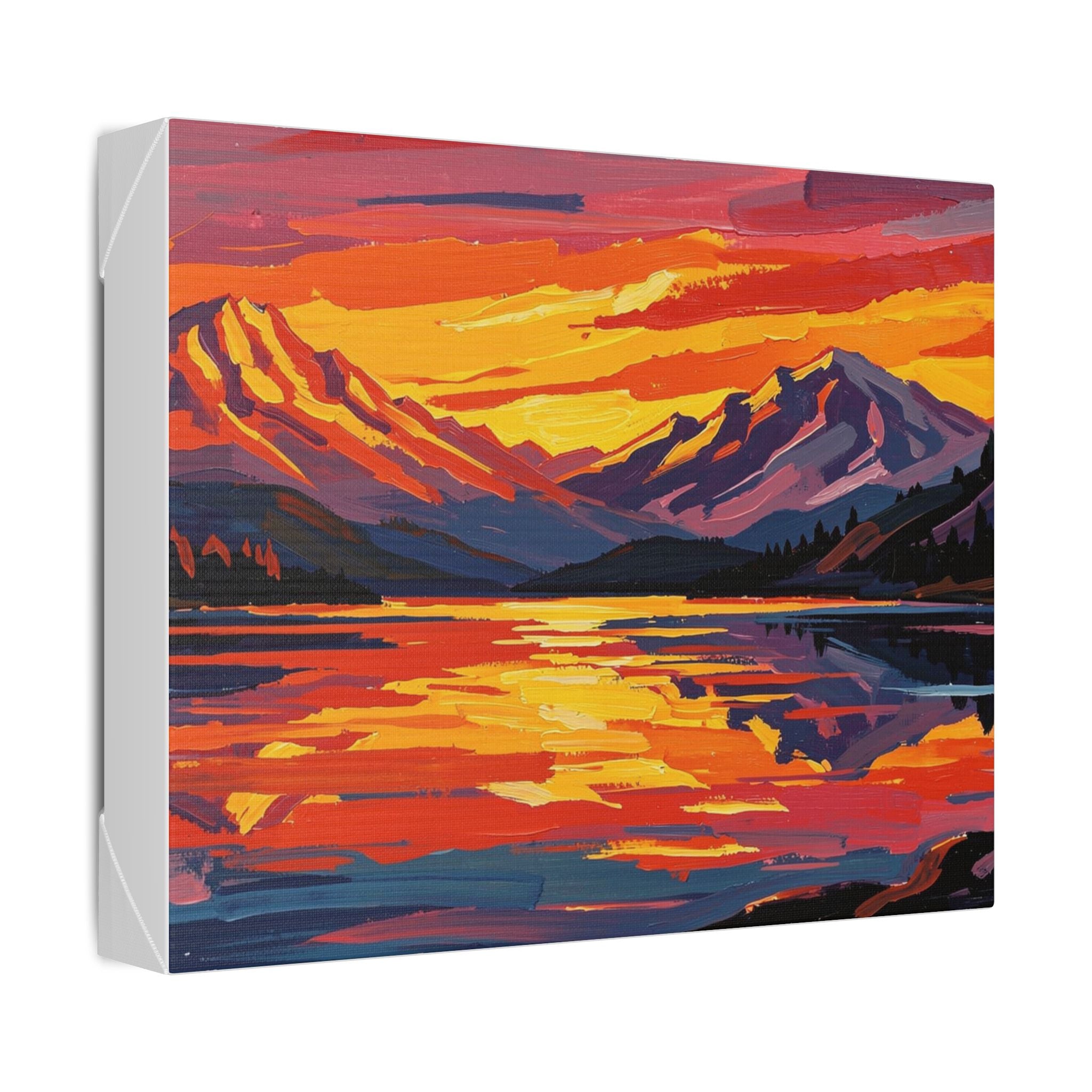 Sunset Mountain Lake Canvas Print — Vibrant Mountain Landscape Wall Art