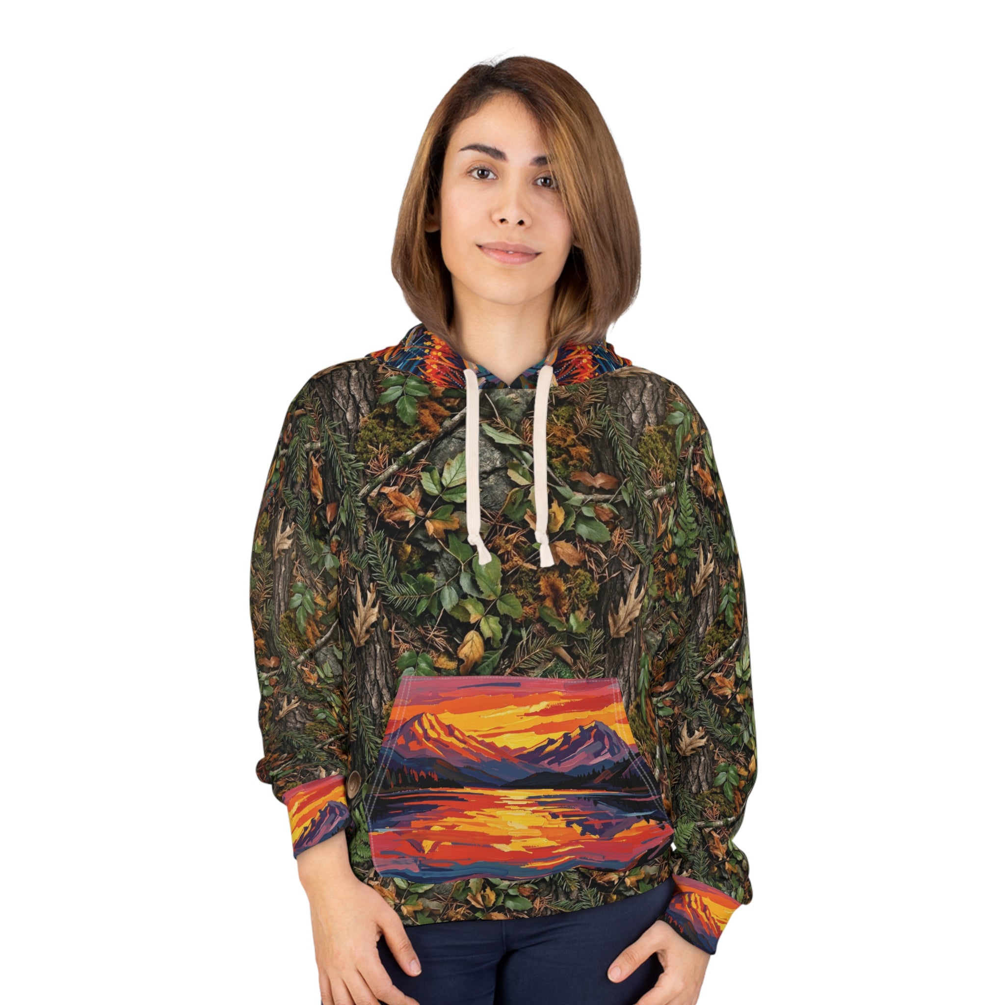 Pacific Northwest Camo Mountain Hoodie — Blaze Orange Hunting Pullover