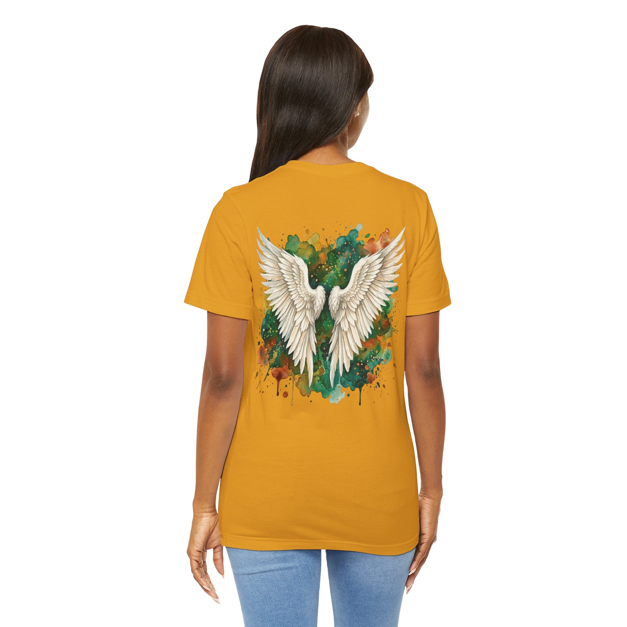 Angel Wings Watercolor Tee — Halo Front & Wing Back