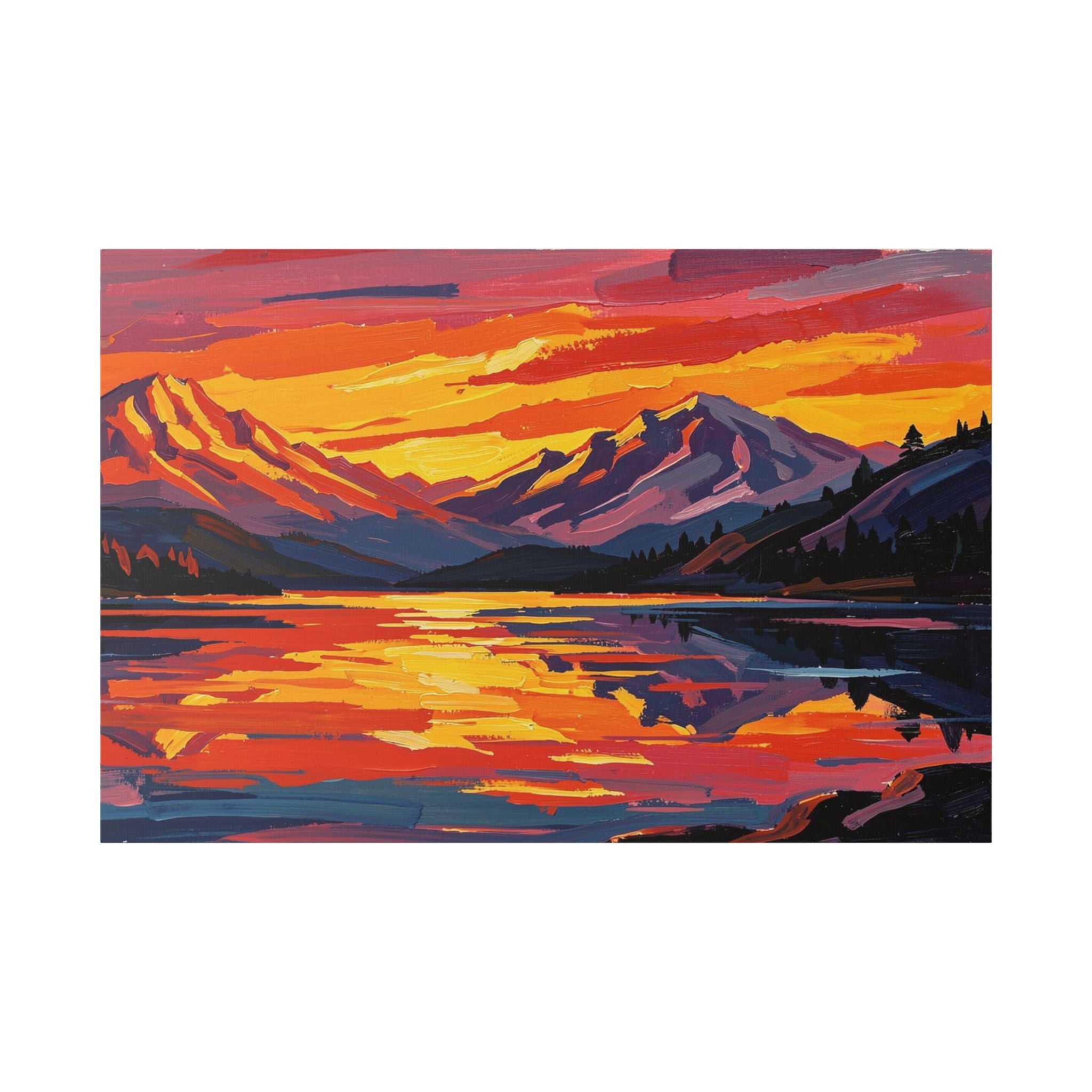 Sunset Mountain Lake Canvas Print — Vibrant Mountain Landscape Wall Art