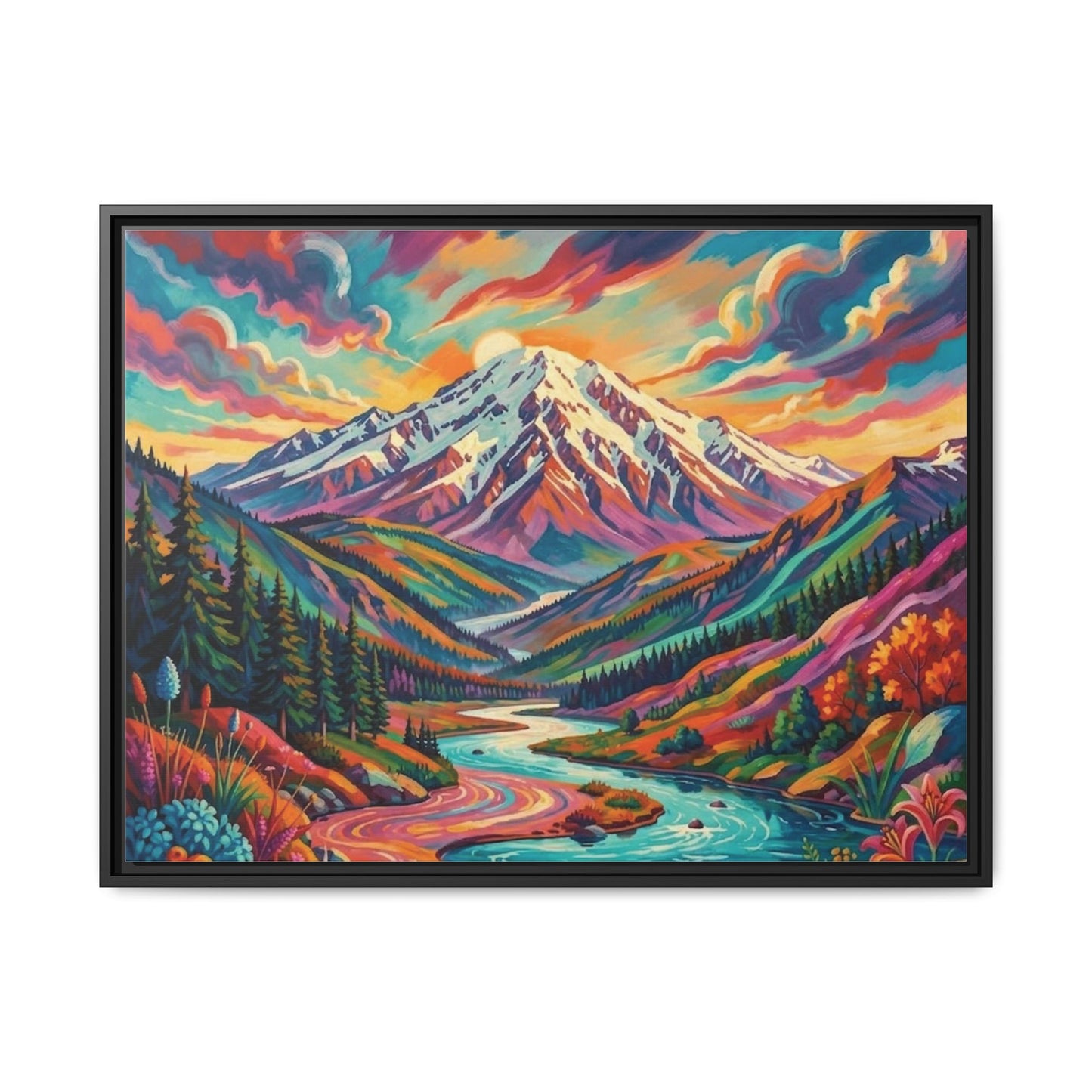 Colorful Abstract Mountain Scape Matte Canvas Framed Print