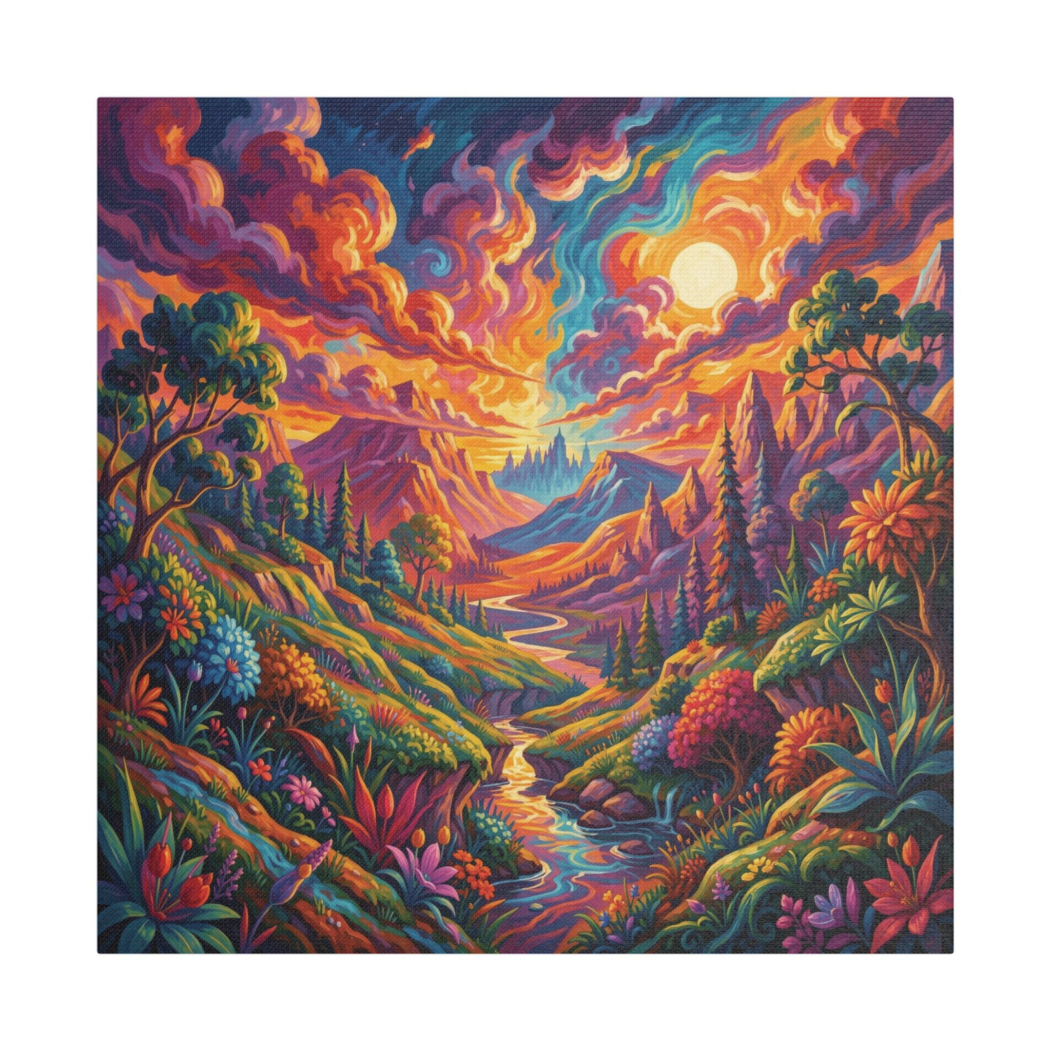 Surreal Abstract Colorful Landscape Satin Canvas (Stretched)