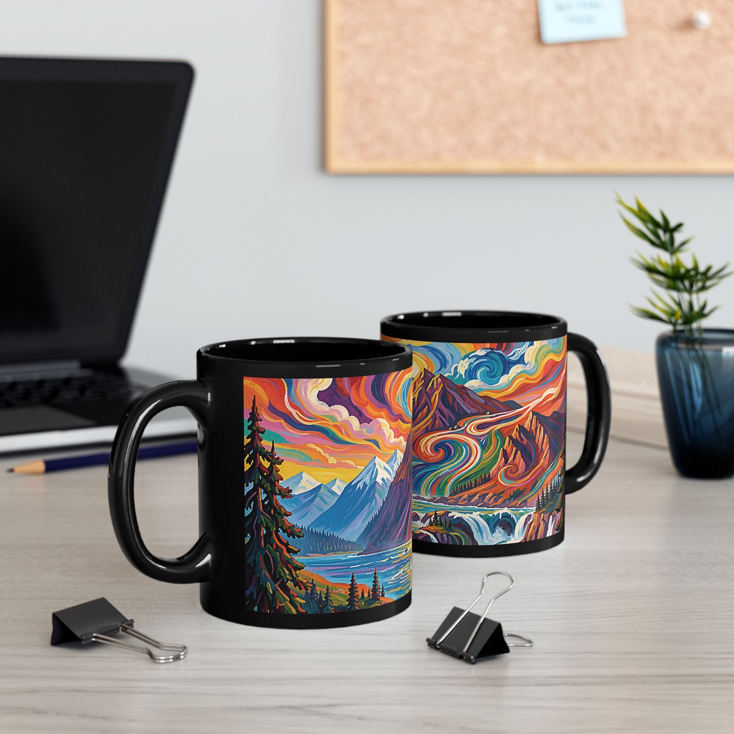 Pacific Northwest Abstract Mountain Scenery Mug | Bold PNW Art Ceramic Coffee