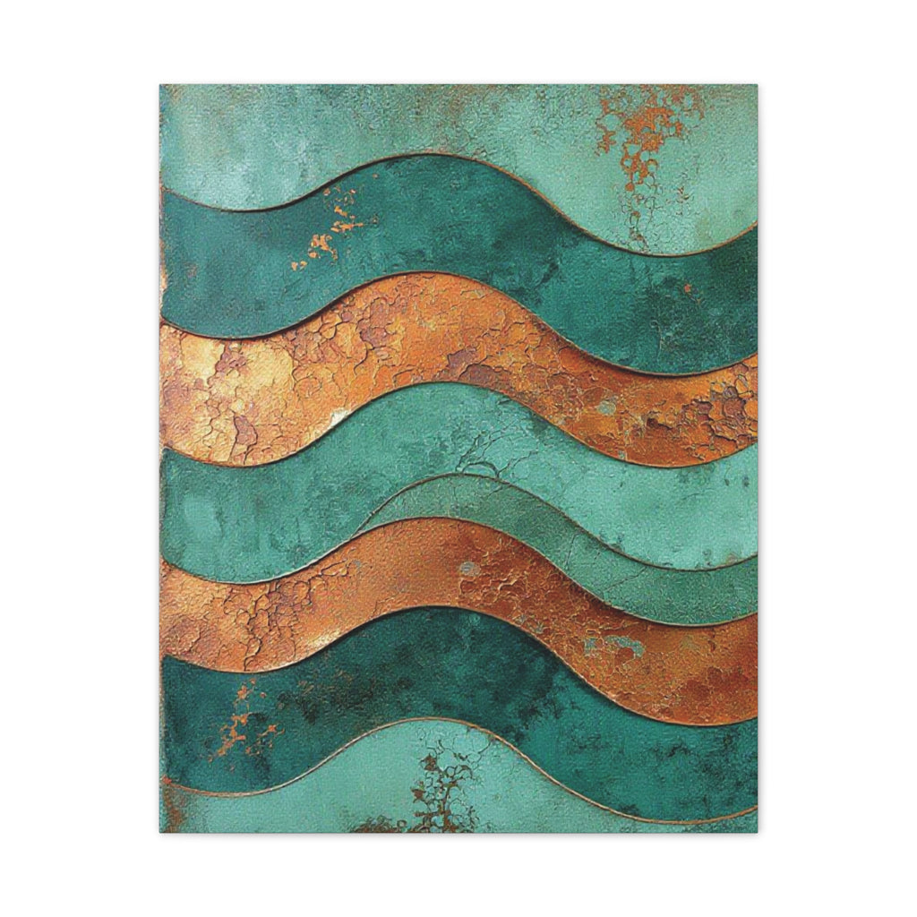 Abstract Copper Waves Canvas Art – Teal & Rust Stretched Wall Decor