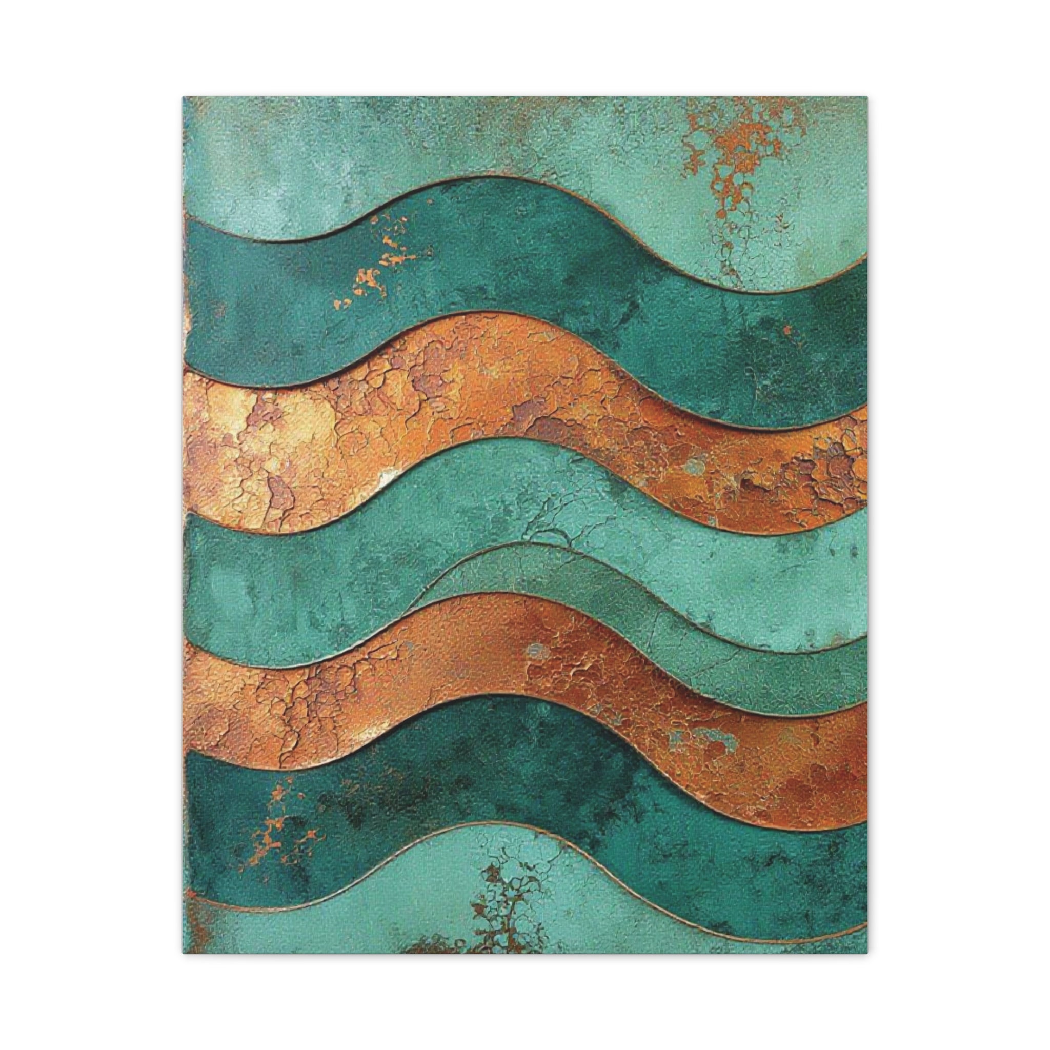 Abstract Copper Waves Canvas Art – Teal & Rust Stretched Wall Decor