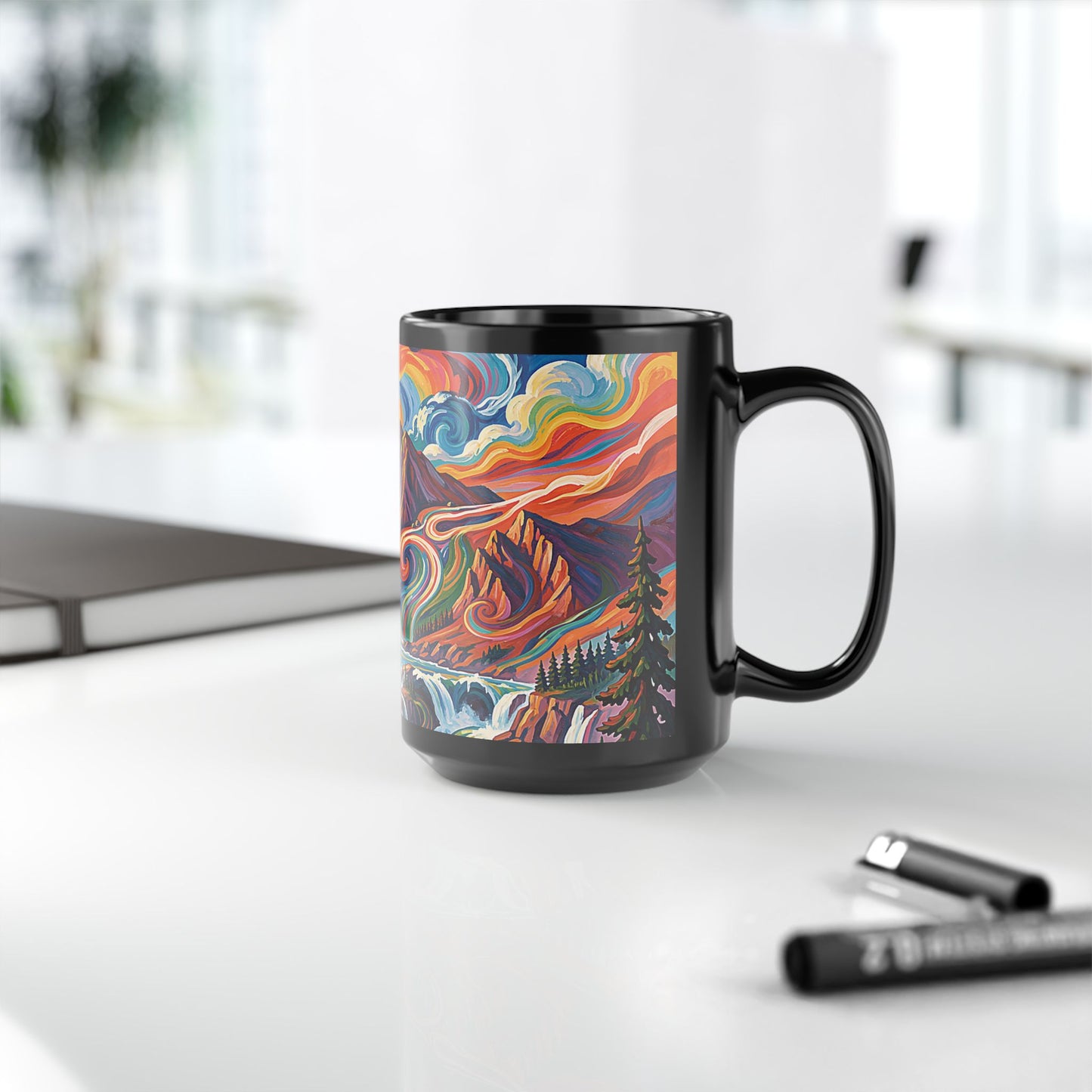 Pacific Northwest Abstract Mountain Scenery Mug | Bold PNW Art Ceramic Coffee