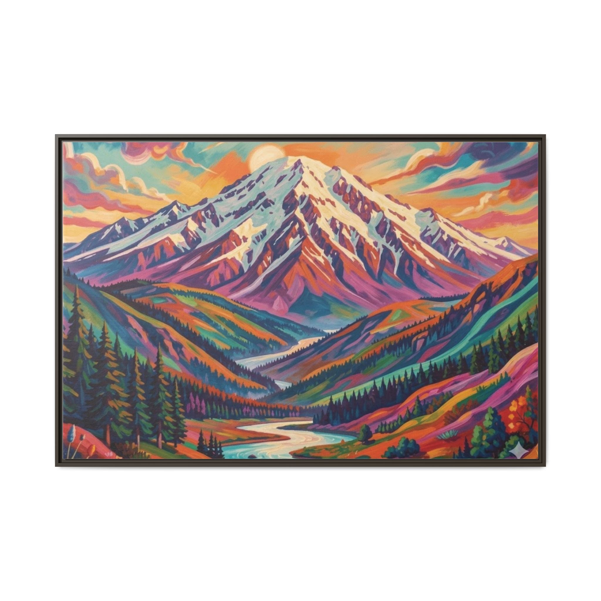 Colorful Abstract Mountain Scape Matte Canvas Framed Print