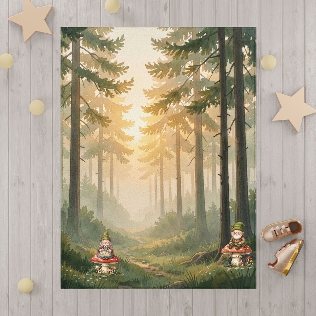 Woodland Gnome Toddler Blanket — Watercolor Forest Fleece Snuggle