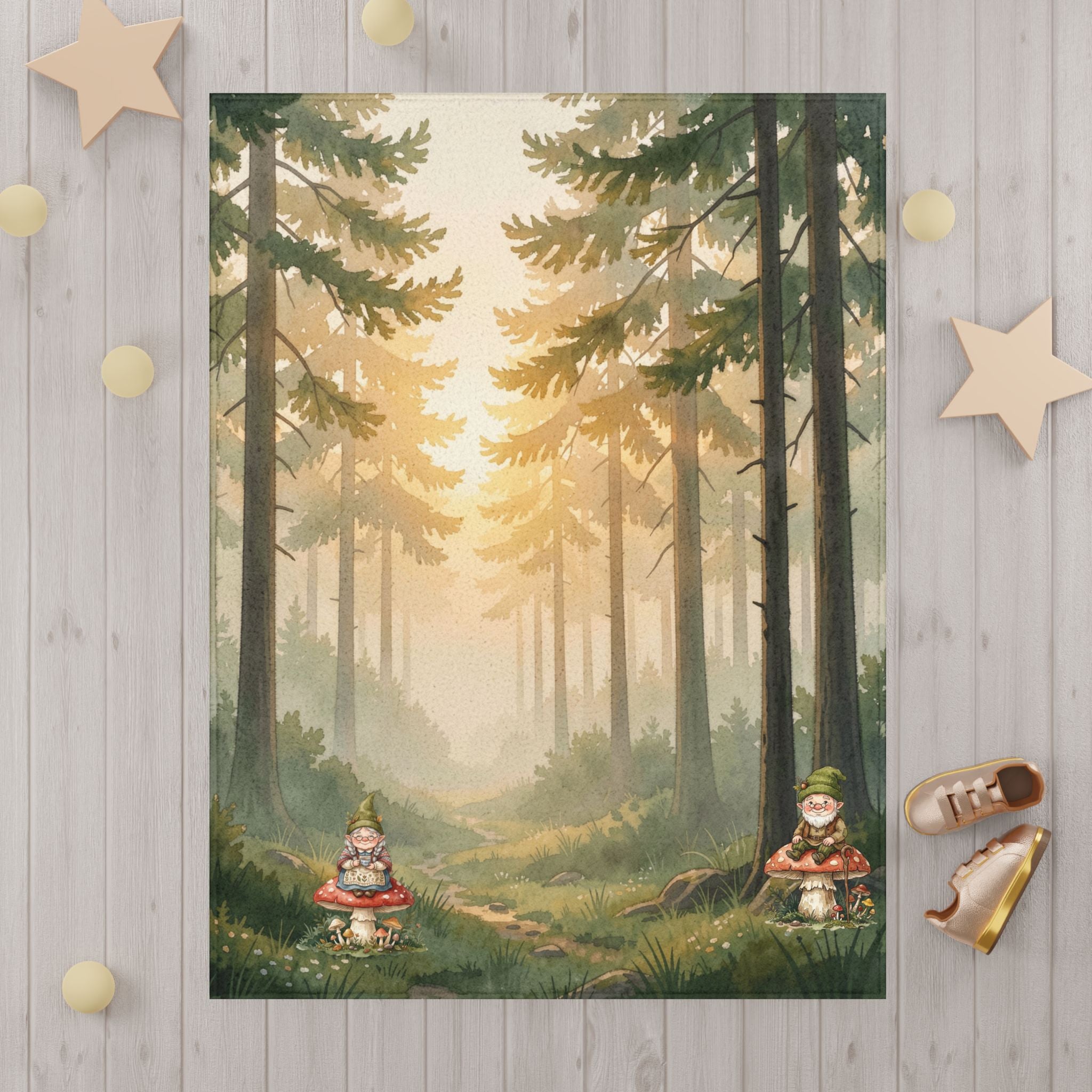 Woodland Gnome Toddler Blanket — Watercolor Forest Fleece Snuggle