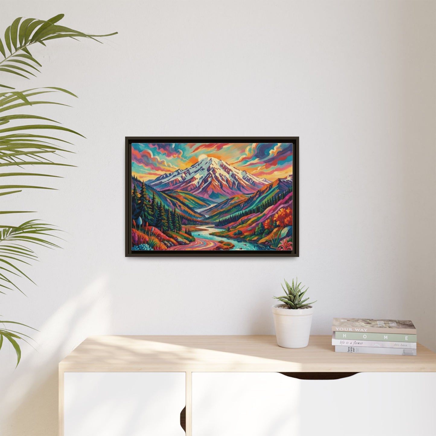 Colorful Abstract Mountain Scape Matte Canvas Framed Print