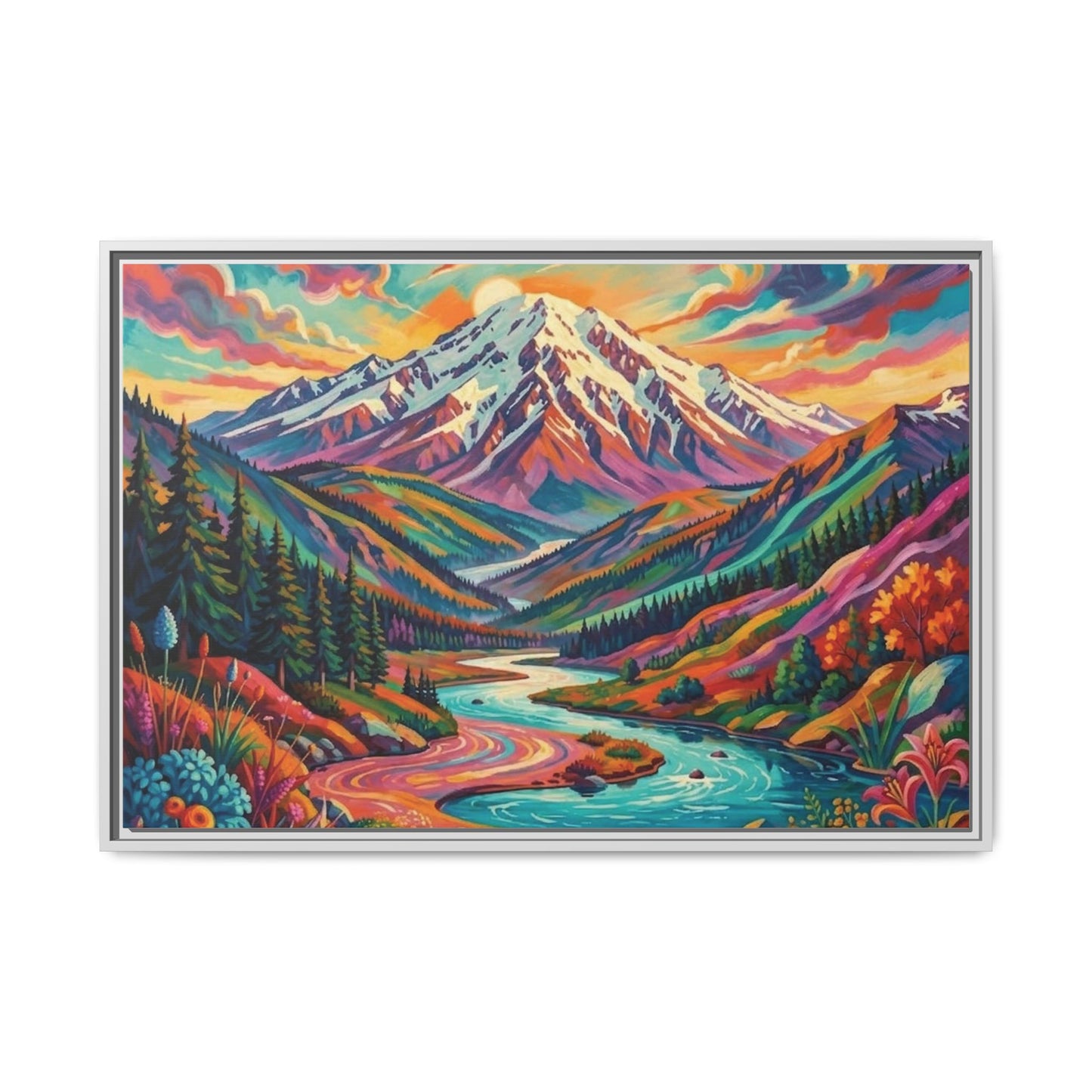 Colorful Abstract Mountain Scape Matte Canvas Framed Print