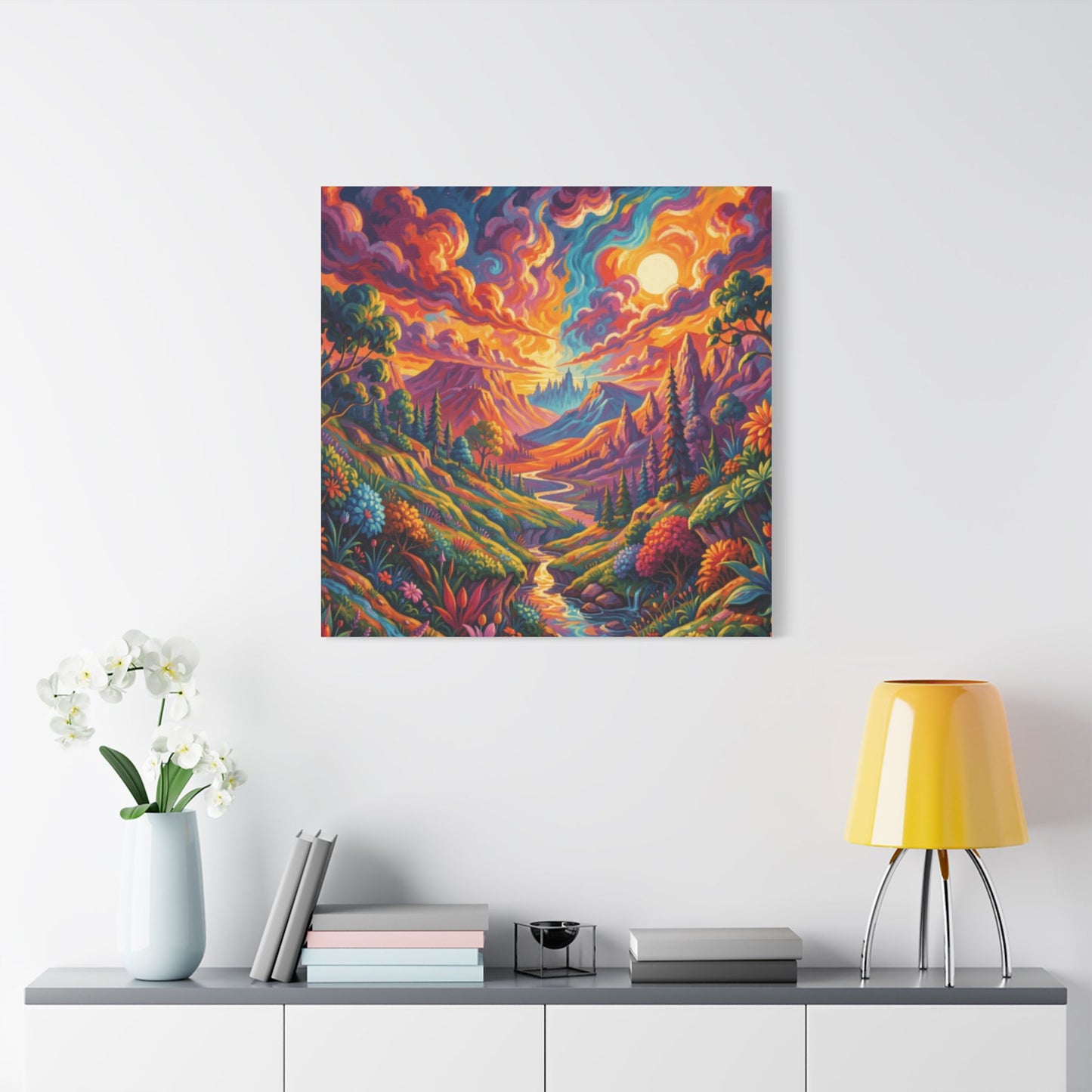 Surreal Abstract Colorful Landscape Satin Canvas (Stretched)