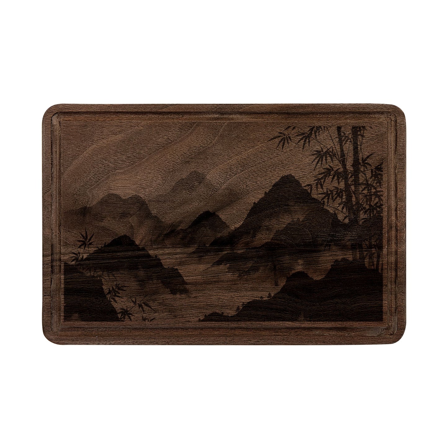 Zen Bamboo Mountains Wooden Cutting Board — Engraved Maple or Walnut