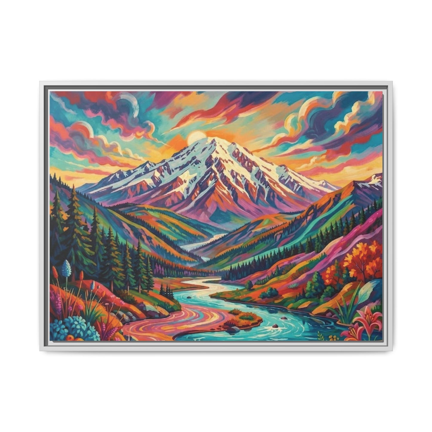 Colorful Abstract Mountain Scape Matte Canvas Framed Print