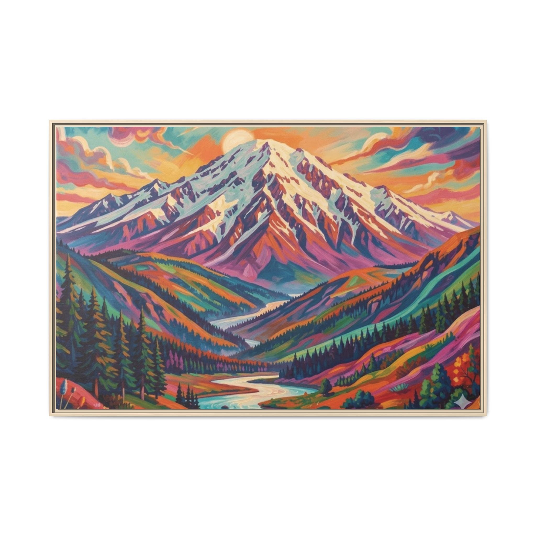 Colorful Abstract Mountain Scape Matte Canvas Framed Print