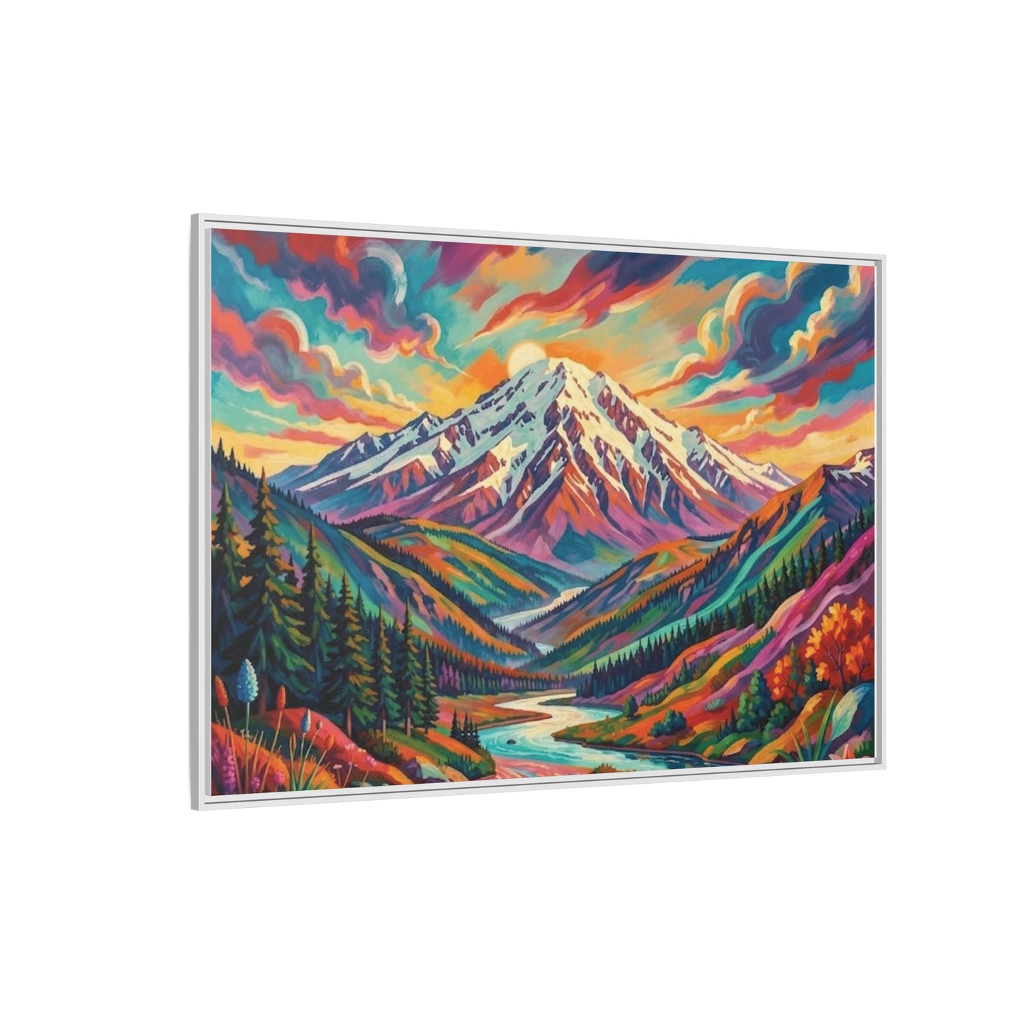 Colorful Abstract Mountain Scape Matte Canvas Framed Print