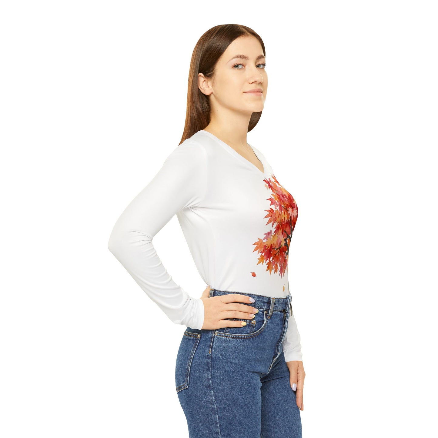 Japanese Maple Colorful Statement Women's Long Sleeve V-Neck Shirt