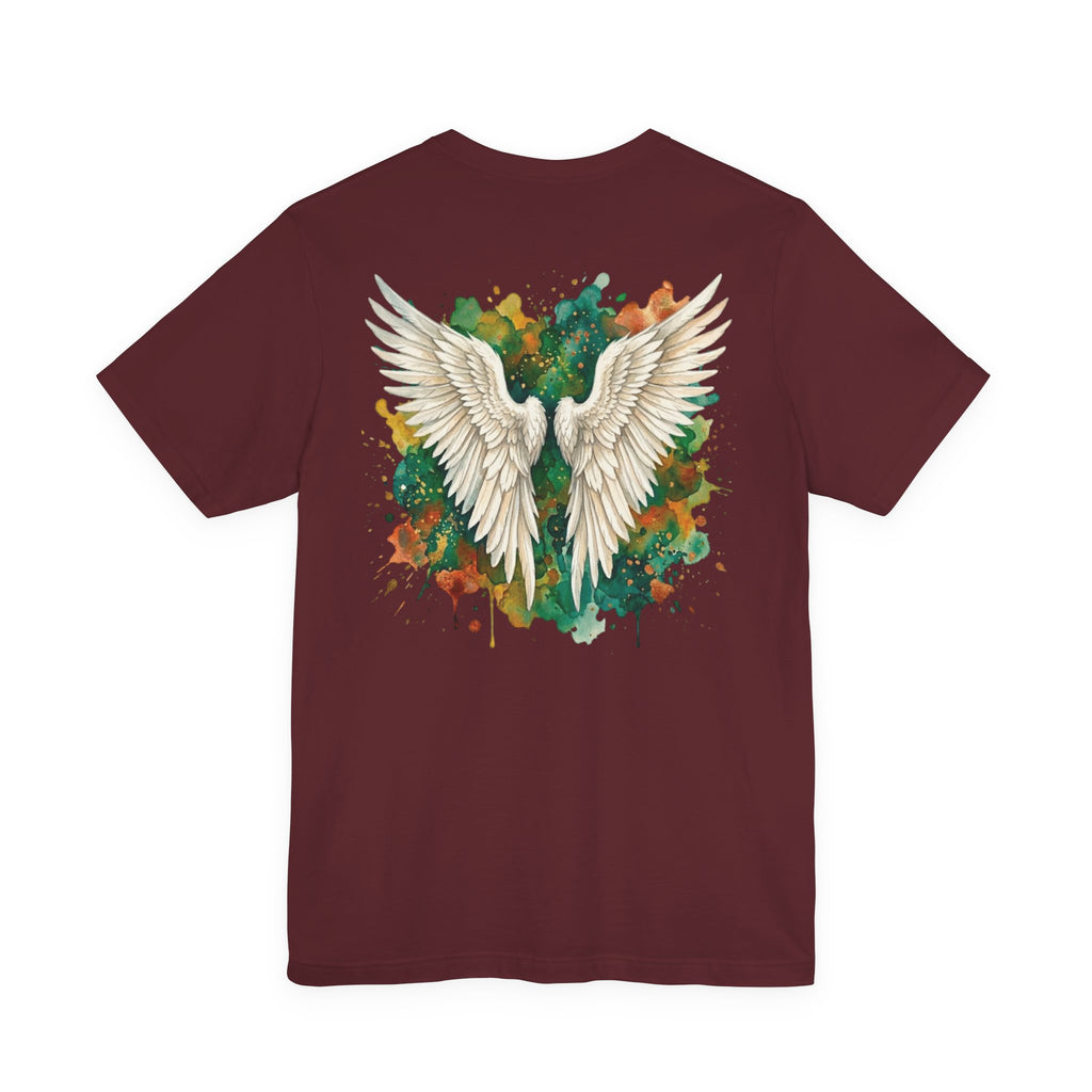 Angel Wings Watercolor Tee — Halo Front & Wing Back