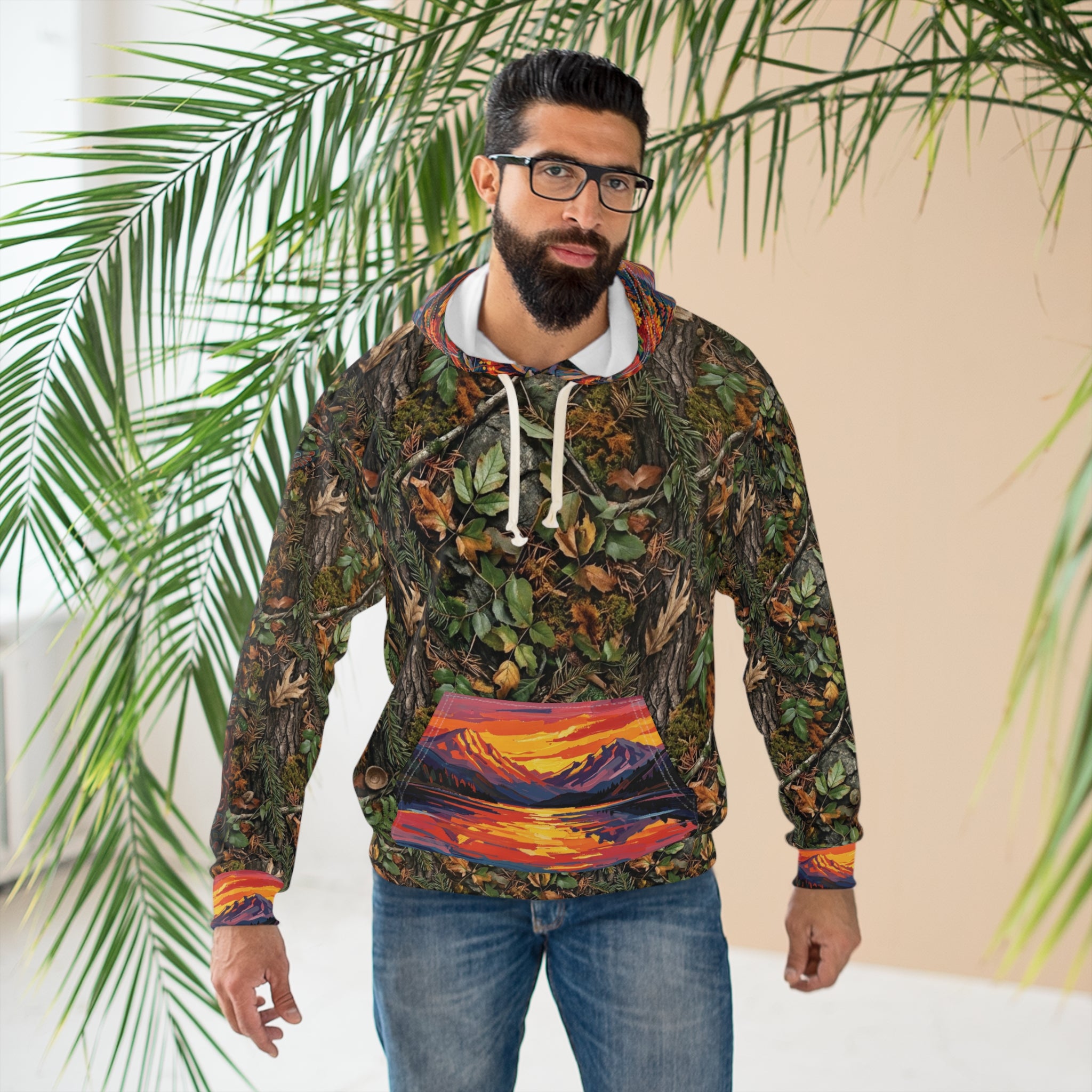 Pacific Northwest Camo Mountain Hoodie — Blaze Orange Hunting Pullover