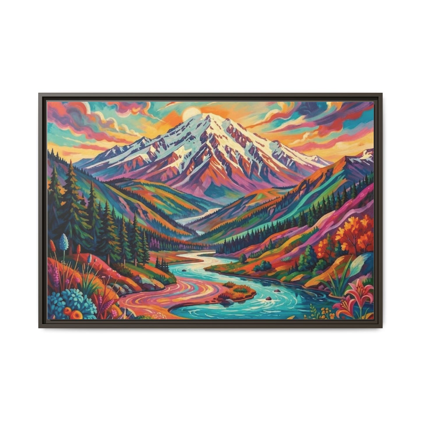 Colorful Abstract Mountain Scape Matte Canvas Framed Print
