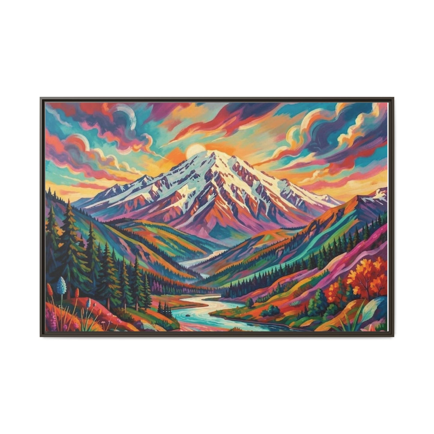 Colorful Abstract Mountain Scape Matte Canvas Framed Print