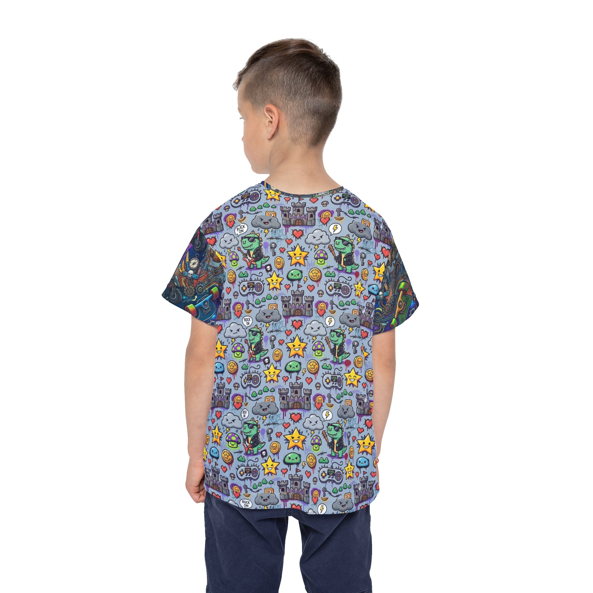 Kids Sports Jersey — Video Game Icons & Coins Graphic