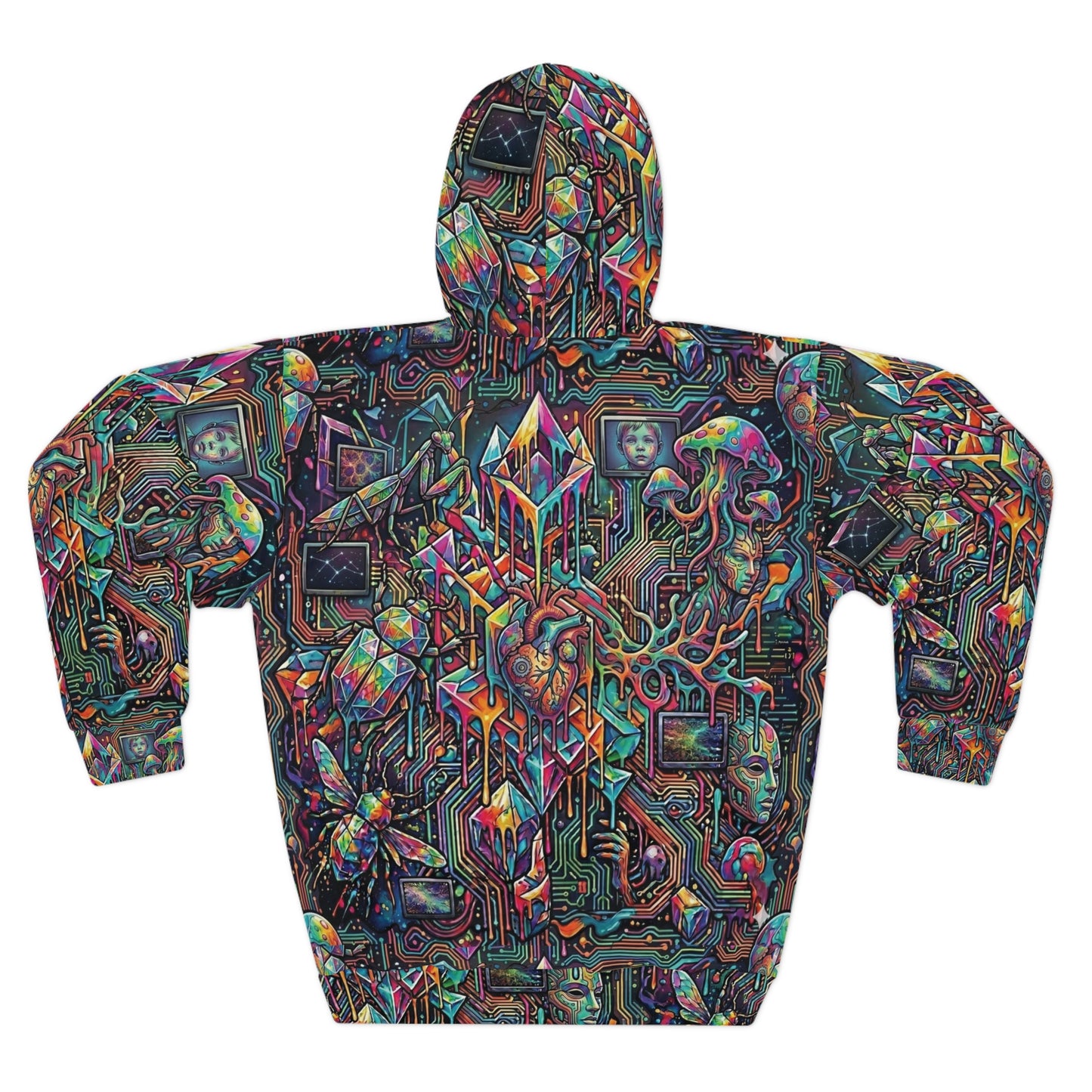 Cyber-Psychedelic Maximalist Hoodie — Colorful Contrasting Modern Art Pullover