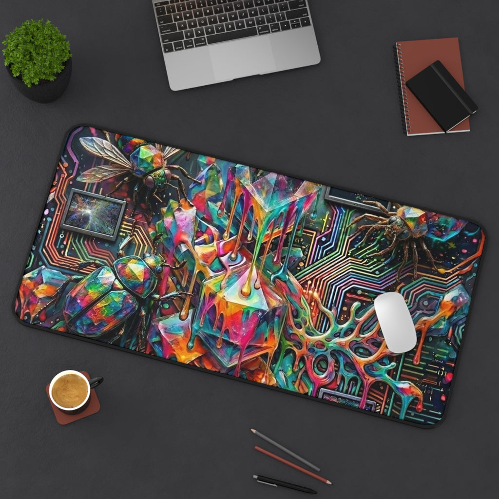 Cyber Psychedelic "Computer Bug" Desk Mat — Crystals, Insects & Circuit Art