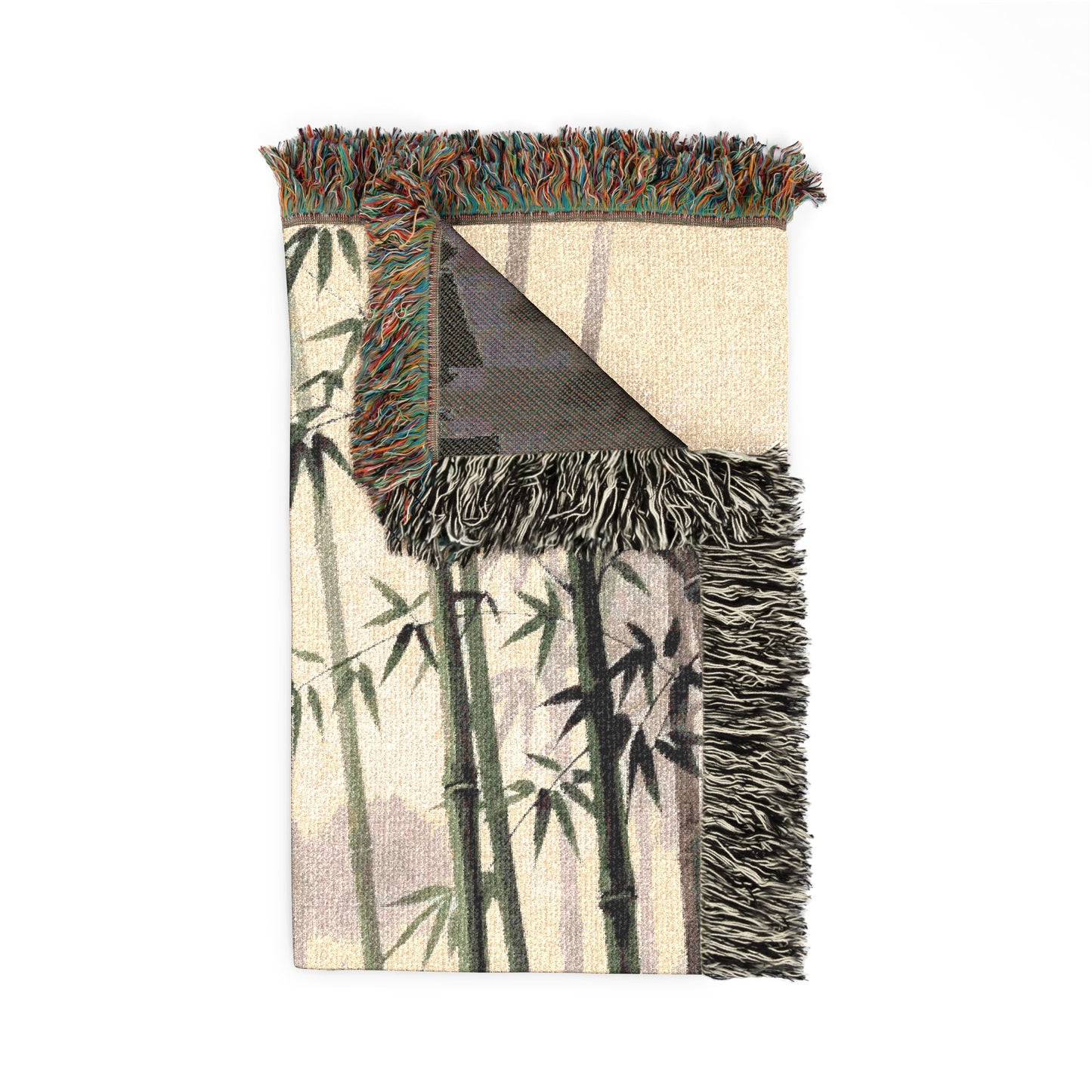 Bamboo Forest Woven Blanket | Nature Landscape Throw, Neutral Green