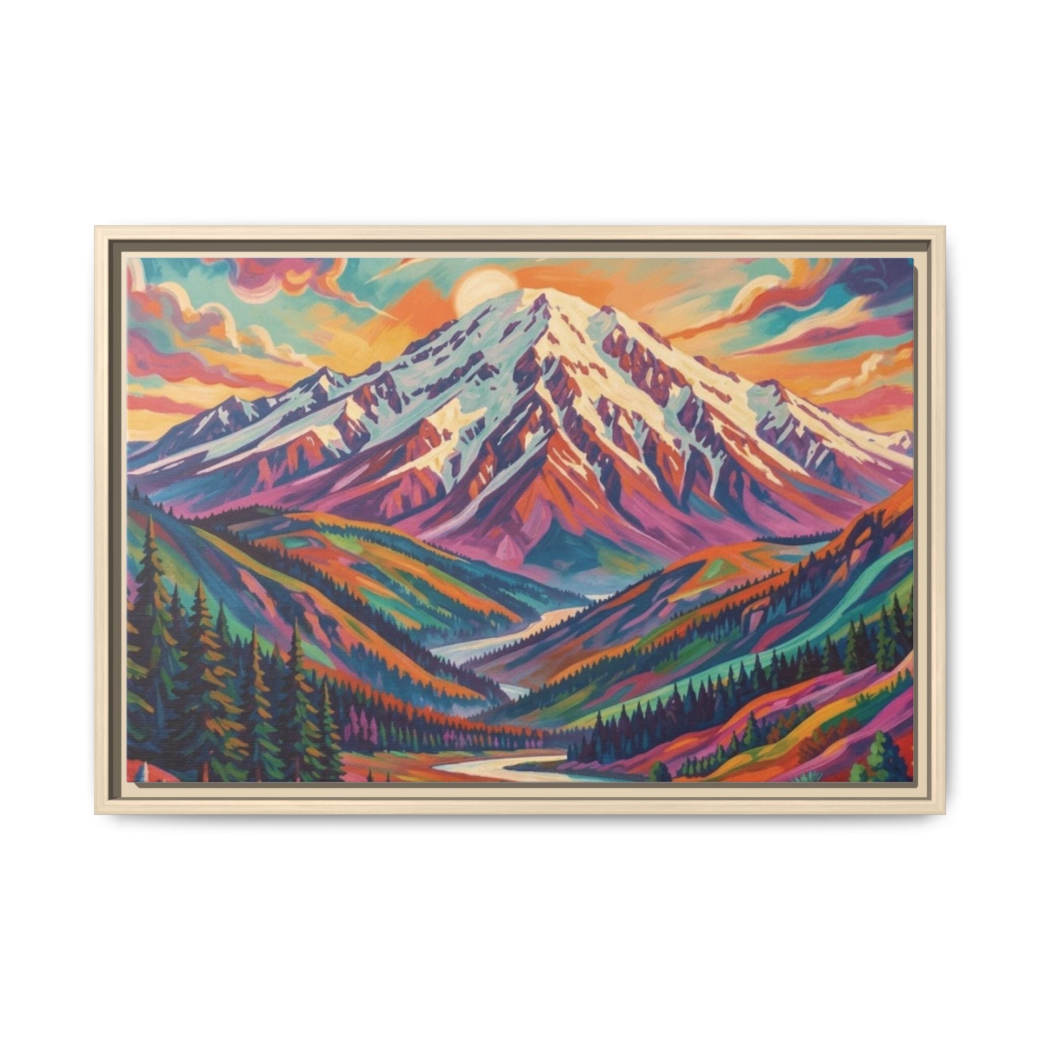 Colorful Abstract Mountain Scape Matte Canvas Framed Print