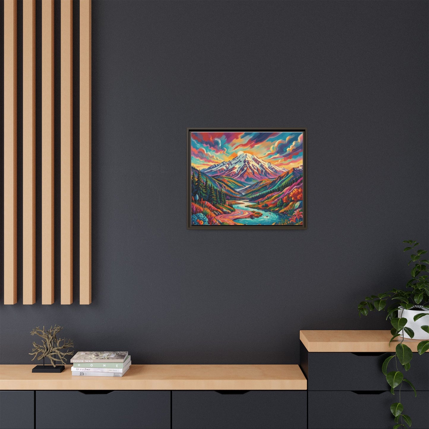 Colorful Abstract Mountain Scape Matte Canvas Framed Print