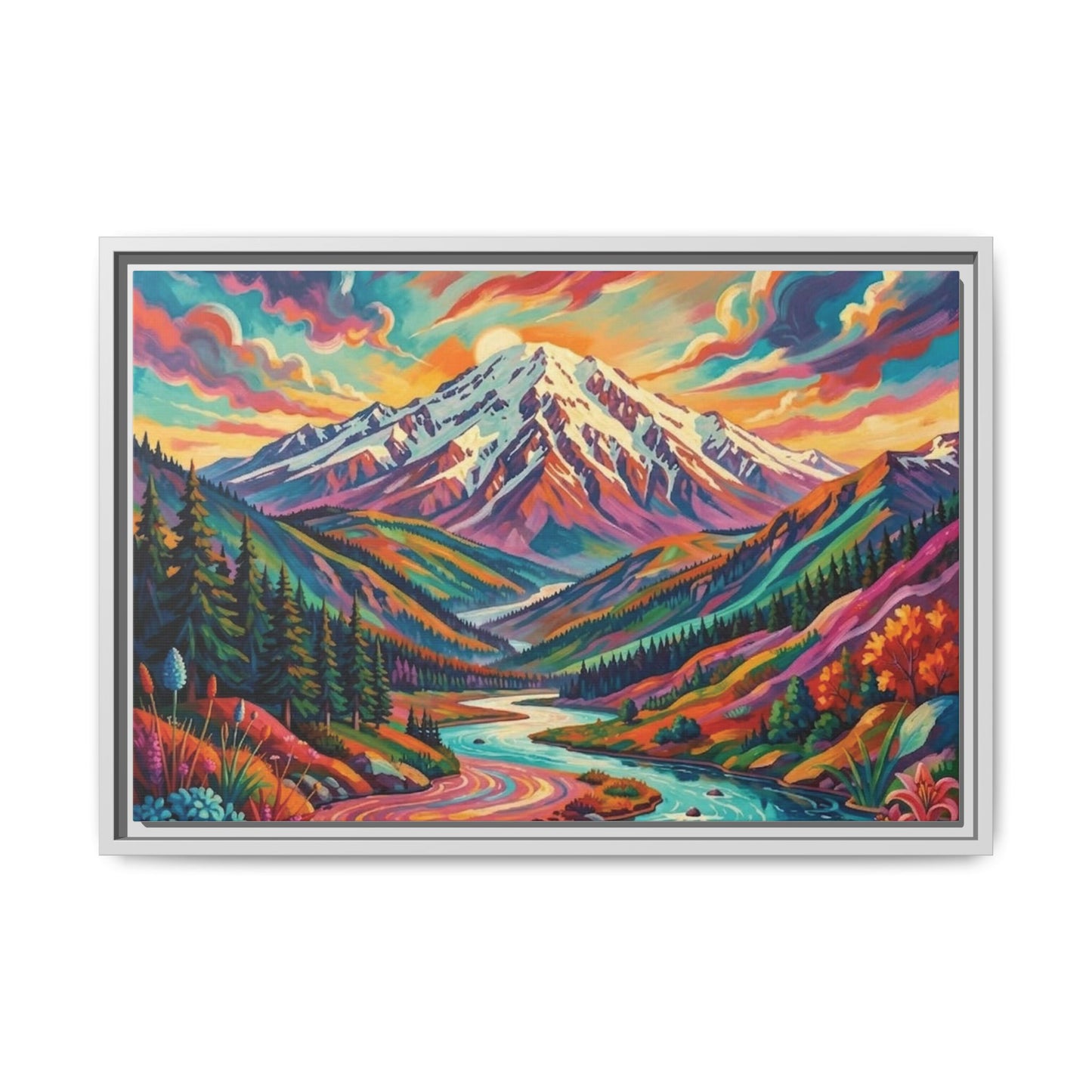 Colorful Abstract Mountain Scape Matte Canvas Framed Print