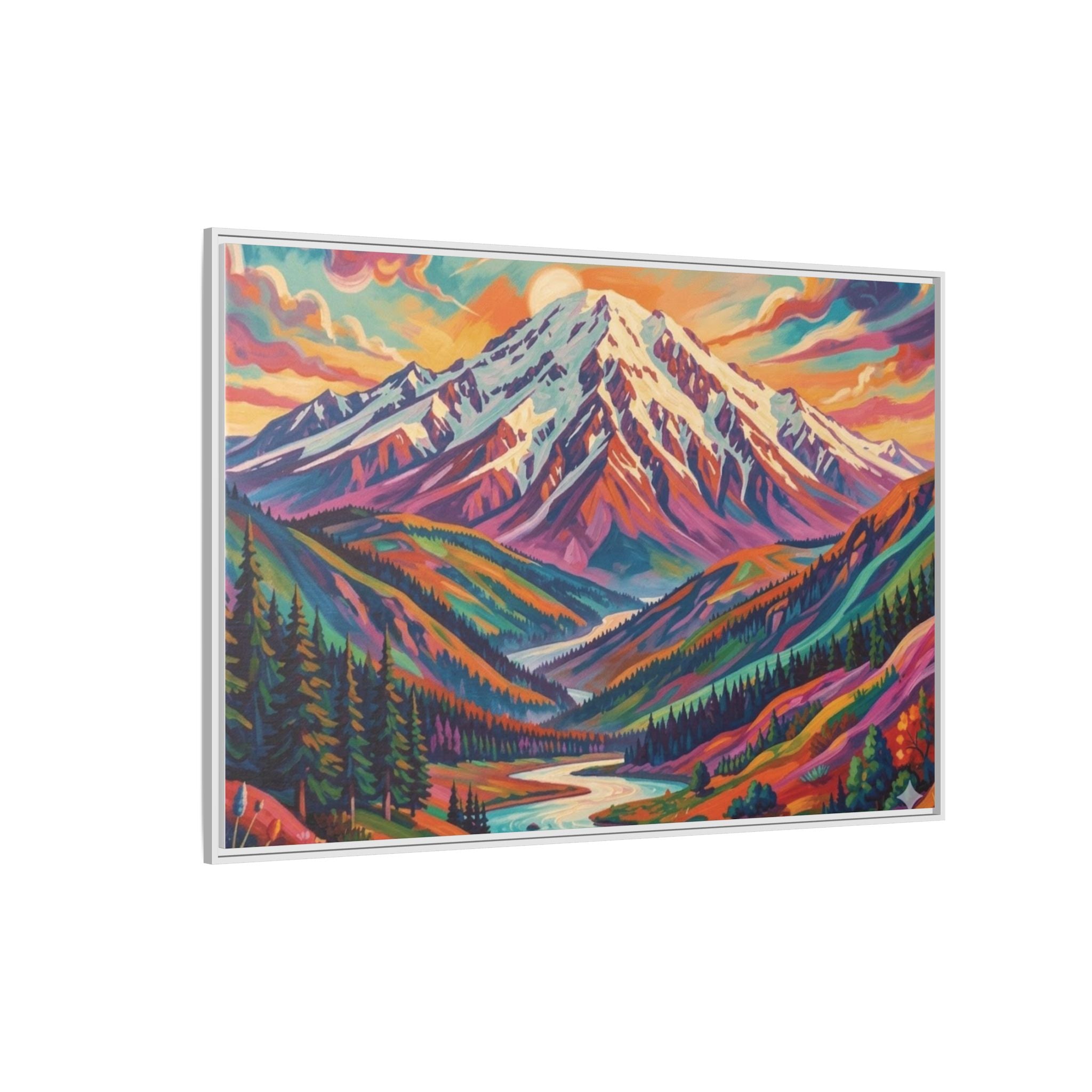 Colorful Abstract Mountain Scape Matte Canvas Framed Print