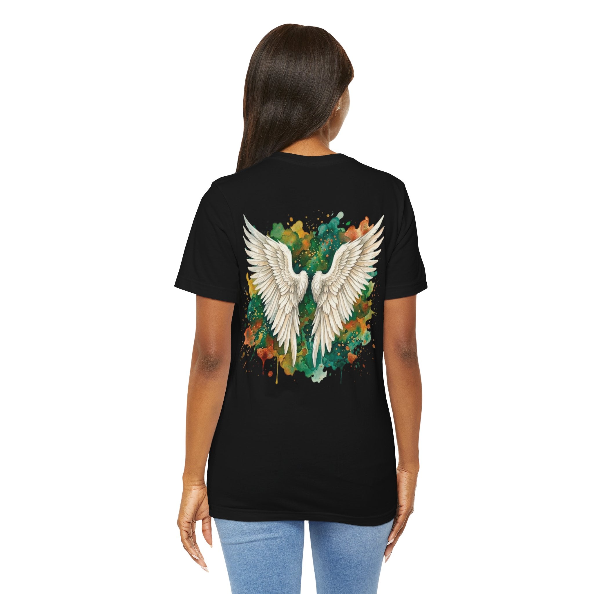 Angel Wings Watercolor Tee — Halo Front & Wing Back