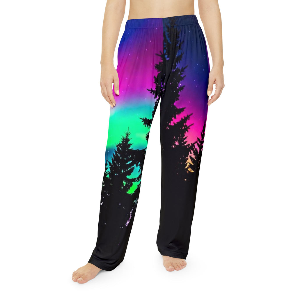 Northern Lights Women's Pajama Pants — Cozy Aurora Tree-Line PJ Bottoms
