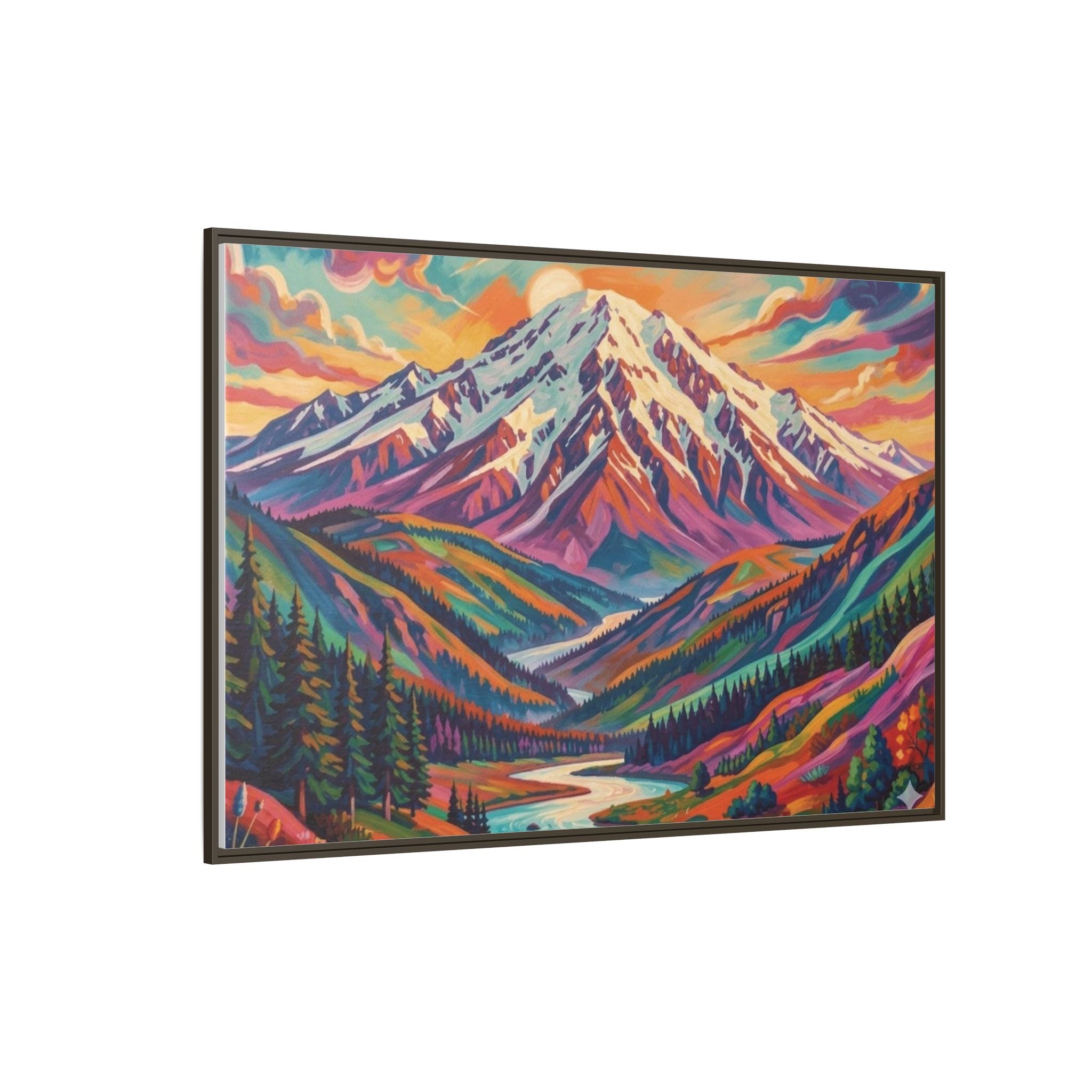 Colorful Abstract Mountain Scape Matte Canvas Framed Print