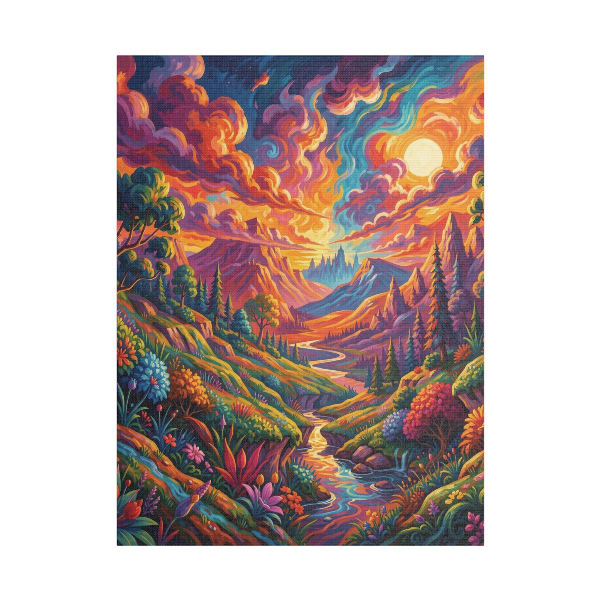 Surreal Abstract Colorful Landscape Satin Canvas (Stretched)
