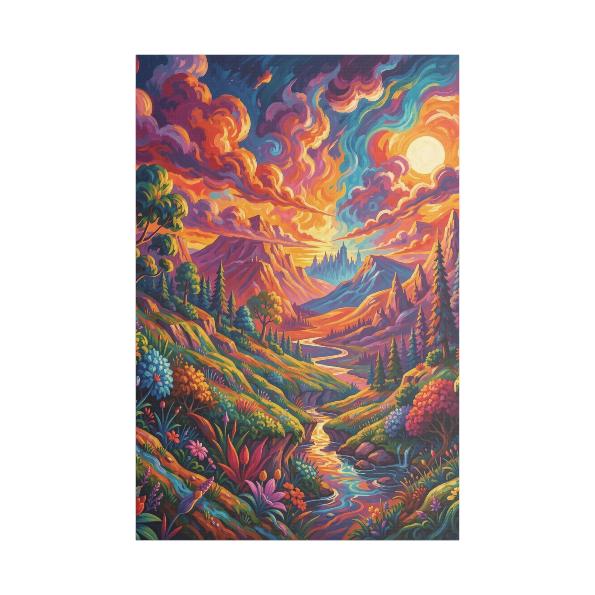 Surreal Abstract Colorful Landscape Satin Canvas (Stretched)