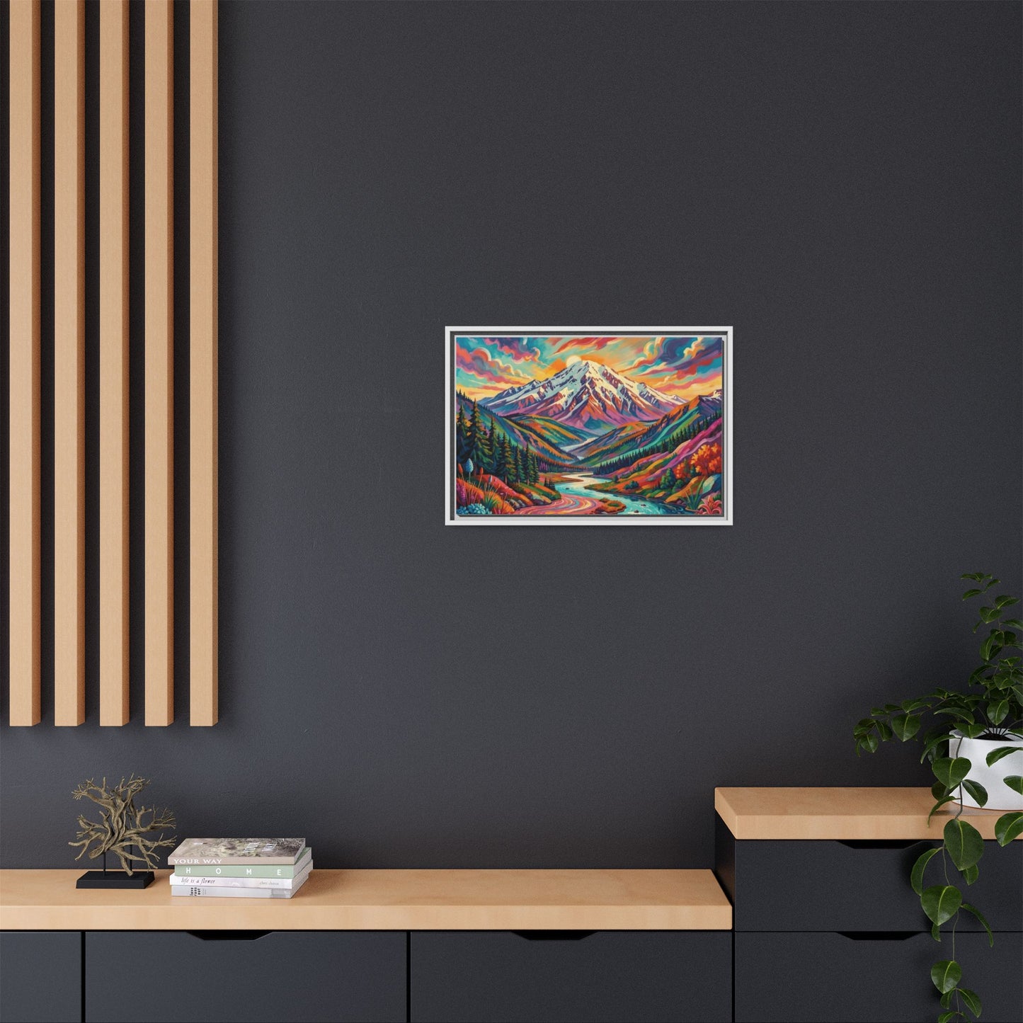 Colorful Abstract Mountain Scape Matte Canvas Framed Print