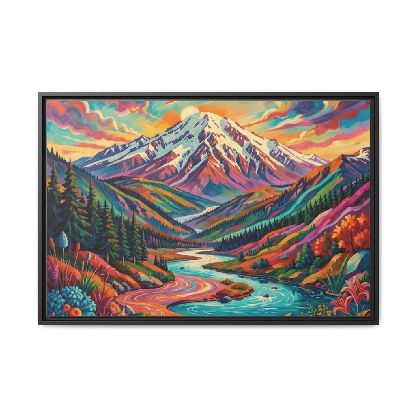 Colorful Abstract Mountain Scape Matte Canvas Framed Print